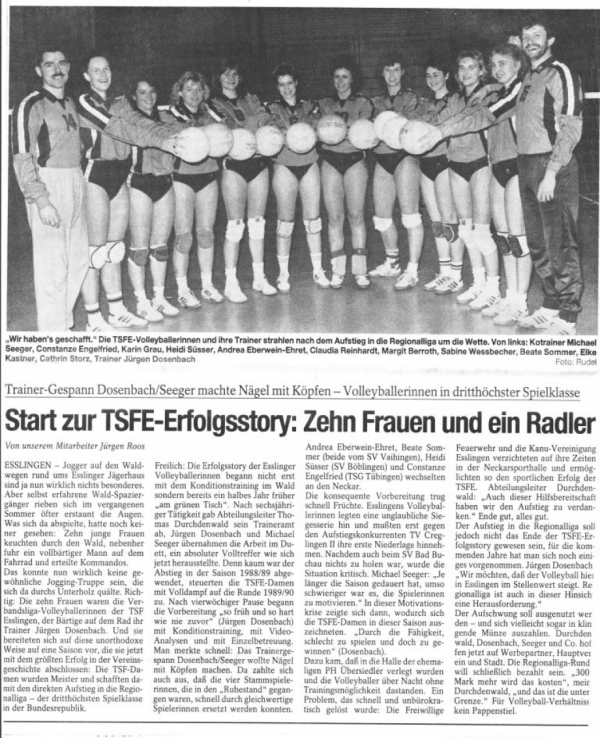 1990 Esslinger Volleyballdamen erstmals in der Regionalliga